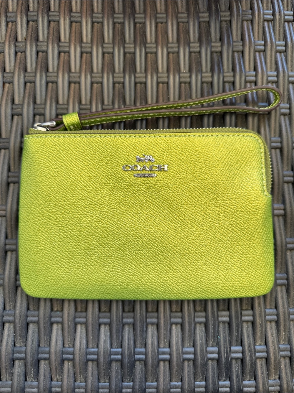 Coach Lime Green Leather Wristlet Clutch